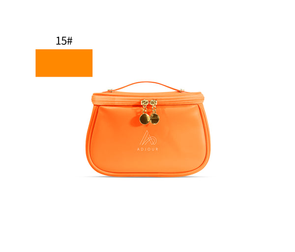 DIADIA Custom Logo ORANGE PU Large Capacity Makeup Bag Embroidered Nail Art and Makeup Hand-held Partition Toolbox Makeup Bag