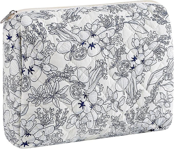 DIADIA custom quilted ipper Make Up Pouch, Floral Flowers Toiletry Organizer Makeup, Portable Storage Bag, Cosmetic Travel Cloth Bag