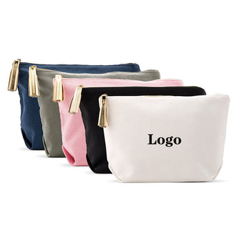 DIADIA Promotional Custom Logo Print Washable Zipper Makeup Pouch Cotton Canvas Reusable Make up Cosmetic Bags With Personal Logo