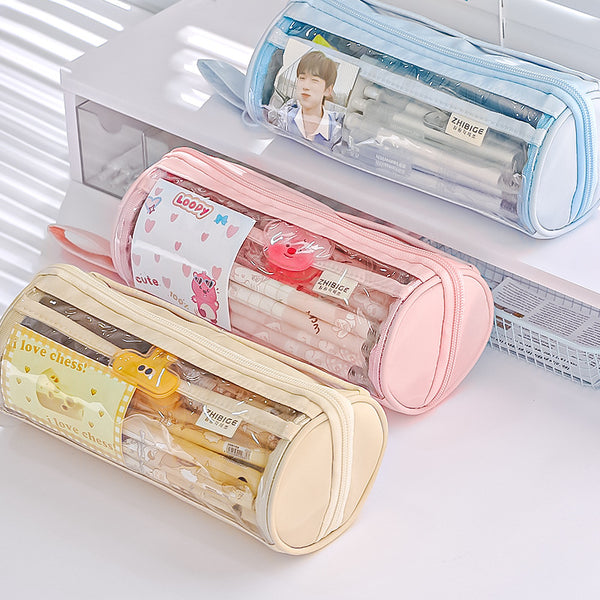 DIADIA custom wholesale Round Pencil Case Transparent Window Stationery Organizer Pen Bag Student Gift