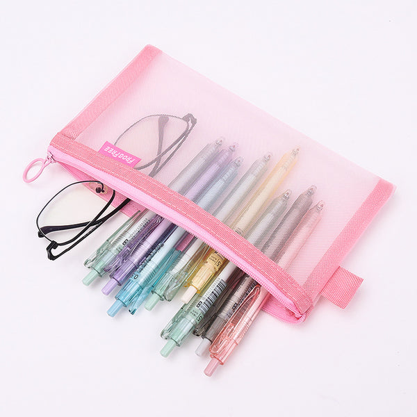 DIADIA Simple Super Lightweight Transparent Mesh Pencil Cases Stationery School Student Large Capacity