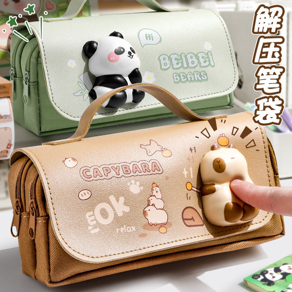 DIADIA High capacity Canvas nylon pencil case,multi-functional cute multi-layer large-capacity stationery box,cosmetic bag