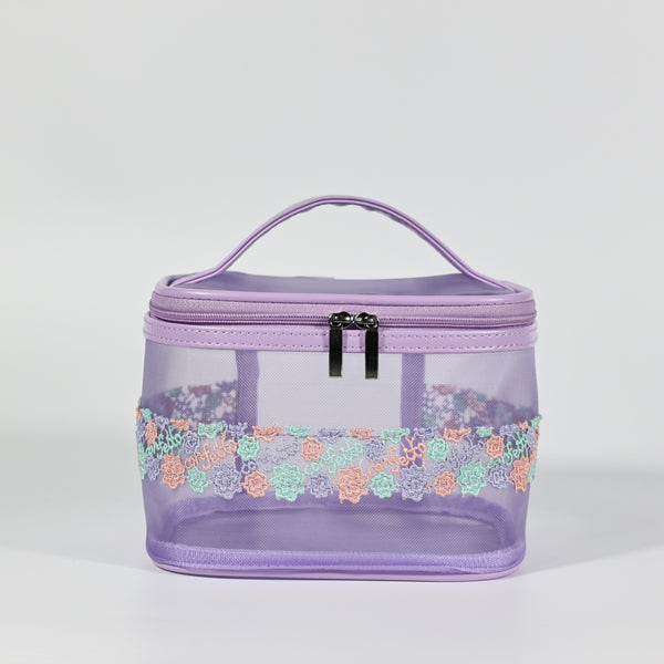 DIADIA custom  purple Transparent Mesh Yarn Cosmetic Bag for Women, Large Capacity Portable Travel Makeup Bag with Zipper