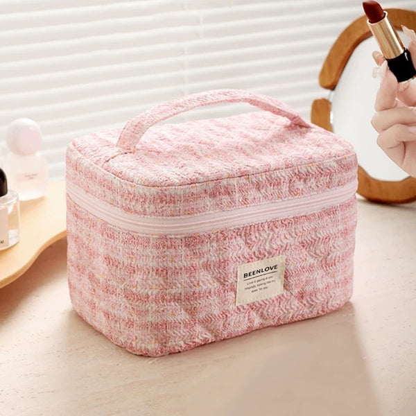 DIADIA custom Travel Makeup Bag, Square Cosmetic Case with Handle, Large Capacity Plaid Makeup Bag, Travel Skincare Bag